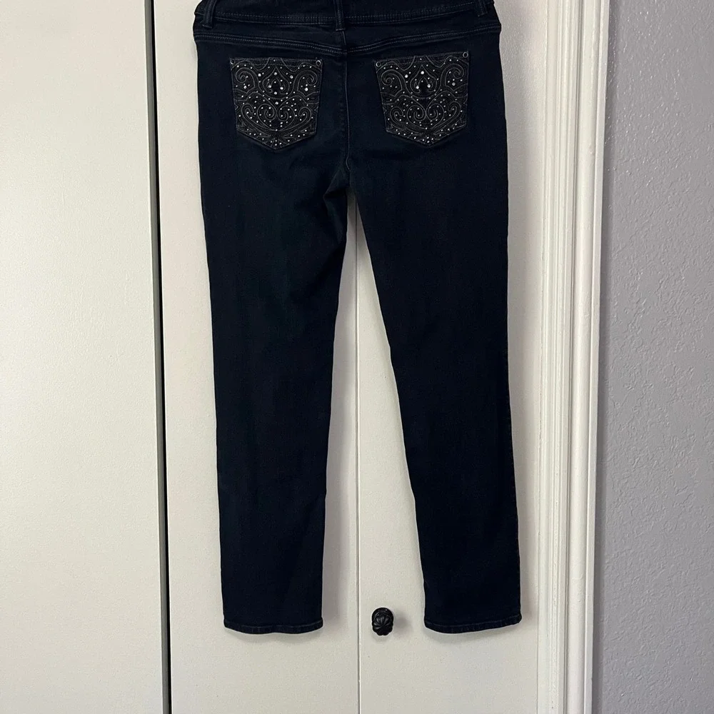 Chico's So Slimming Embellished Jeans Dark Wash Denim Pants Size 0